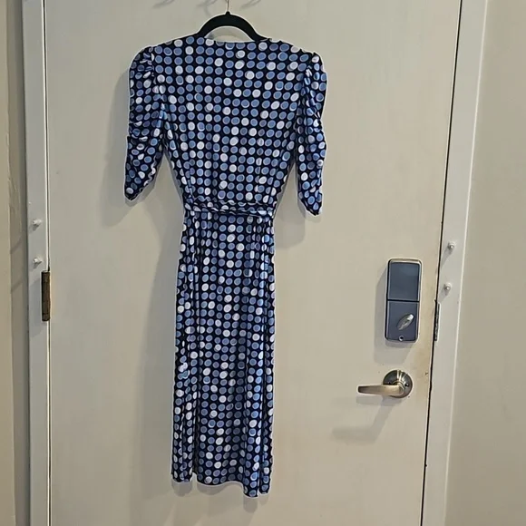 Eliza J Blue Polka Dot Faux Wrap Dress 0 like new - Picture 5 of 8